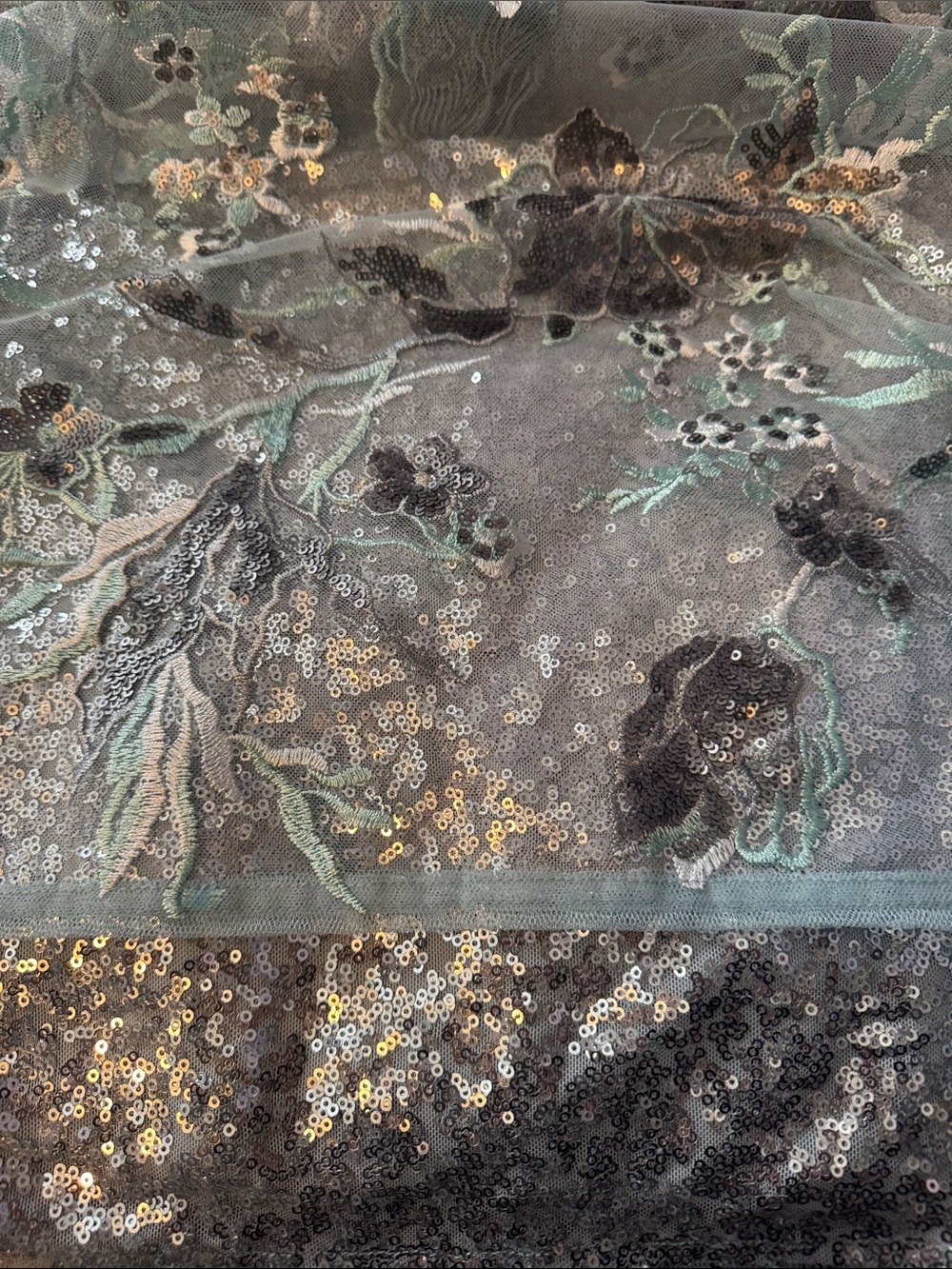 Adrianna Papell Floral Sequin Dress in Silver and Green - Picture 7 of 7